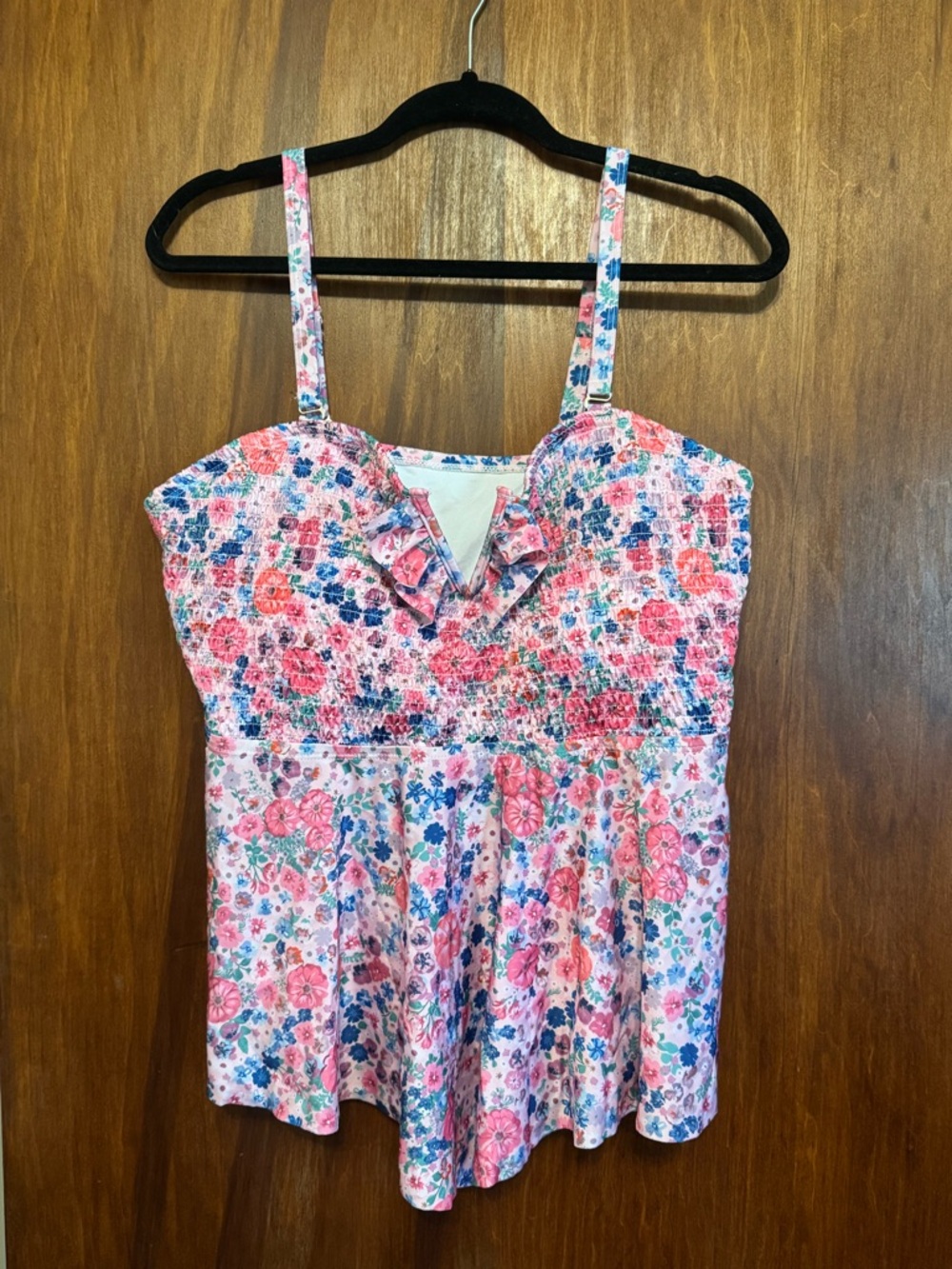 Floral Plus Size Pink Smocked Tankini Swim Suit with Top and Bottoms Size 4X - Picture 3 of 11